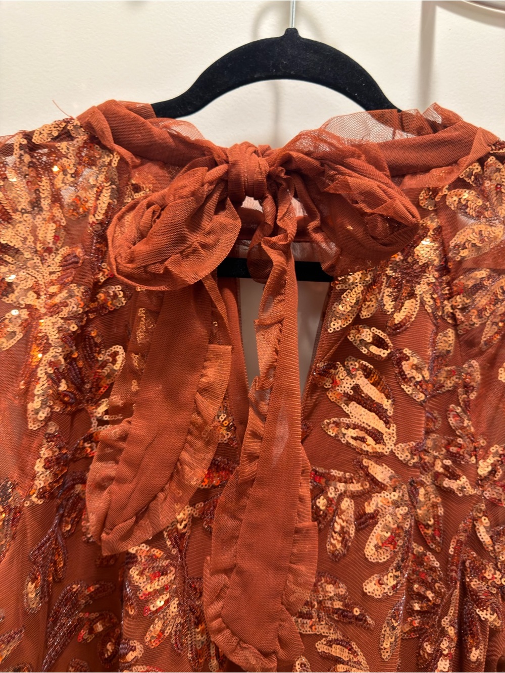 Anthropologie Copper Sequin Leaf Mesh Blouse Large New with tags - Picture 9 of 12
